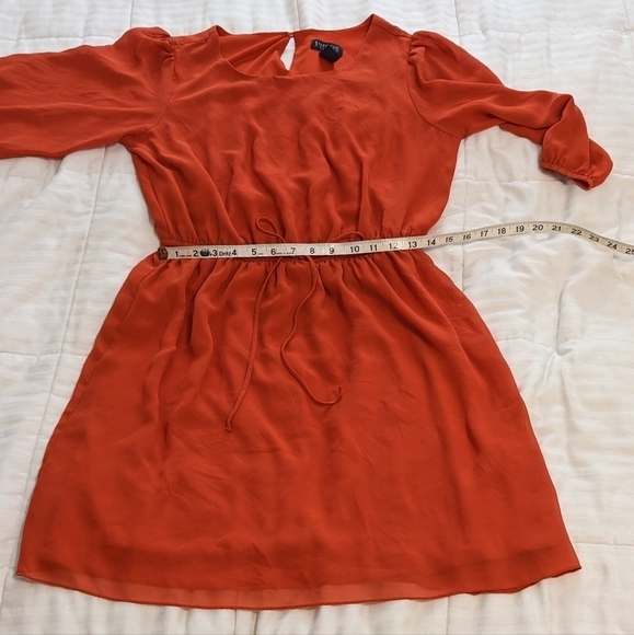 ENFOCUS Studio pretty orange dress with an elastic waist and sheer sleeves sz 12 - Picture 10 of 11